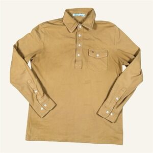 Criquet Polo Shirt Mens Sz M Brown Long Sleeve Golf Golfer Office Pique Casual